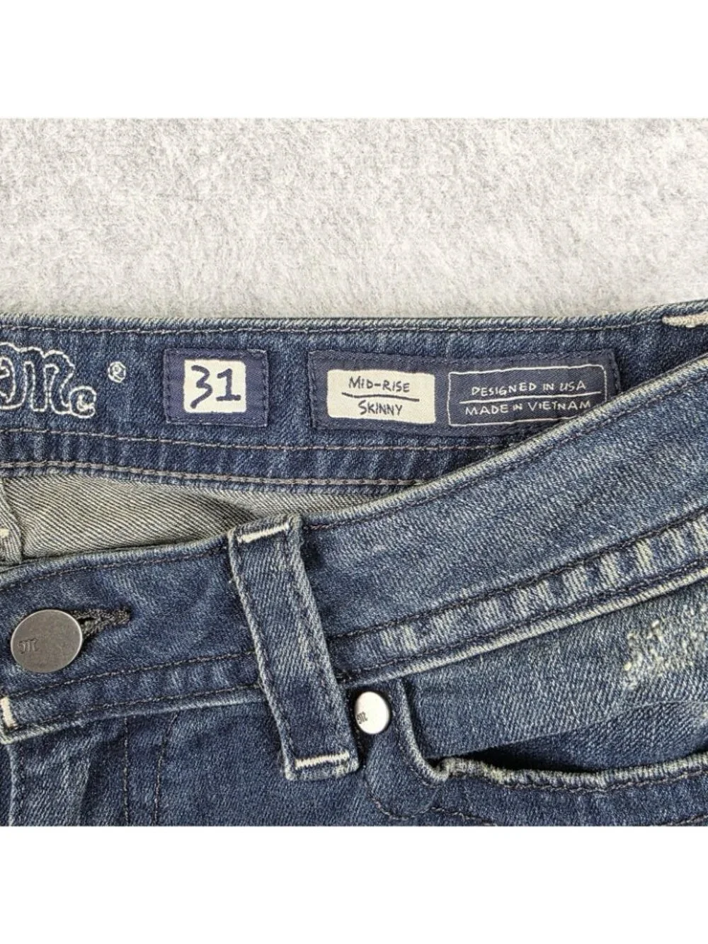 Miss Me Skinny Jeans Womens 31 Blue Medium Wash Distressed Mid Rise 31x30